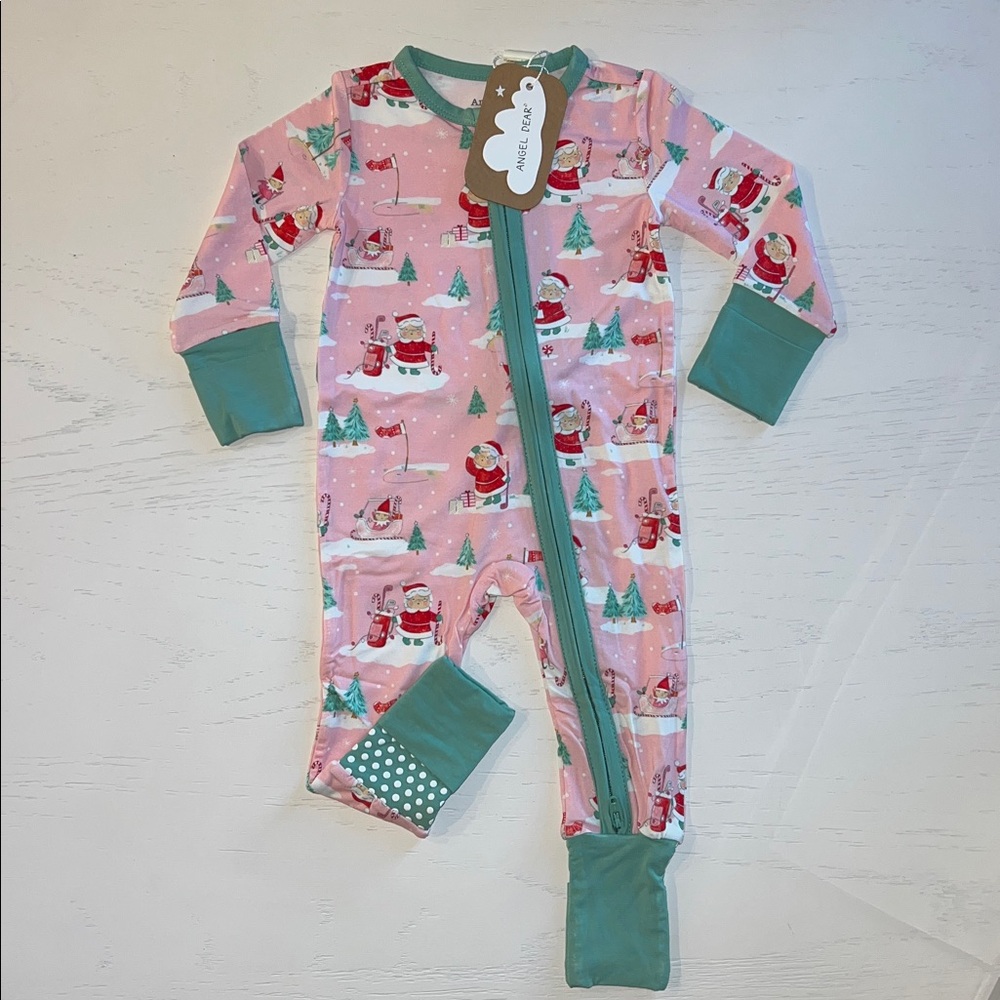 Angel Dear Pink Santa Golf Christmas Convertible Romper 0-3 3-6 18-24 months
